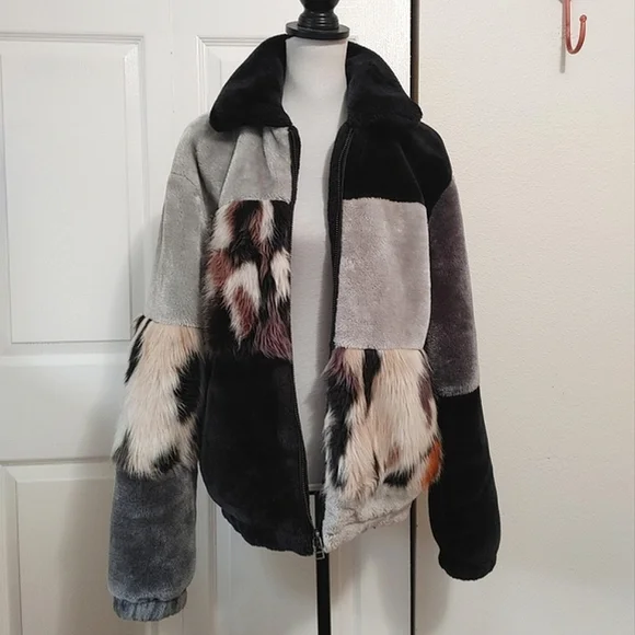 UO Blocked Faux Fur Jacket Bomber Jacket - Picture 7 of 15